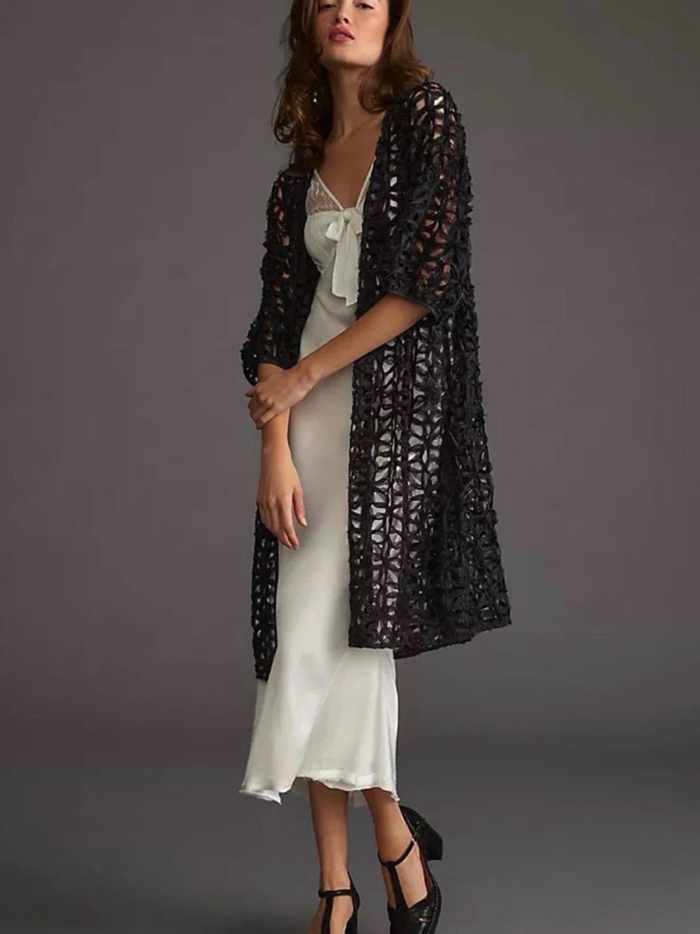 Anthropologie Black Crochet Openwork Wrap
